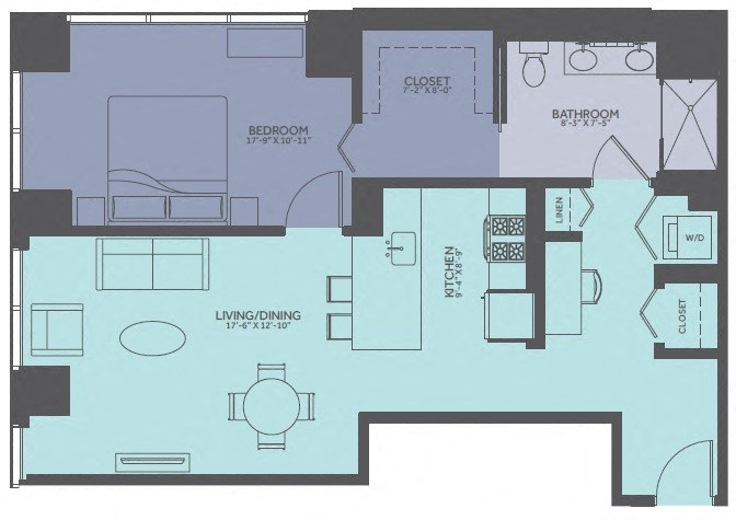 1 Bedroom 01-Avenue Floorplan Image